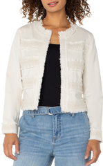 Collarless Jacket w/ Fray and Lace