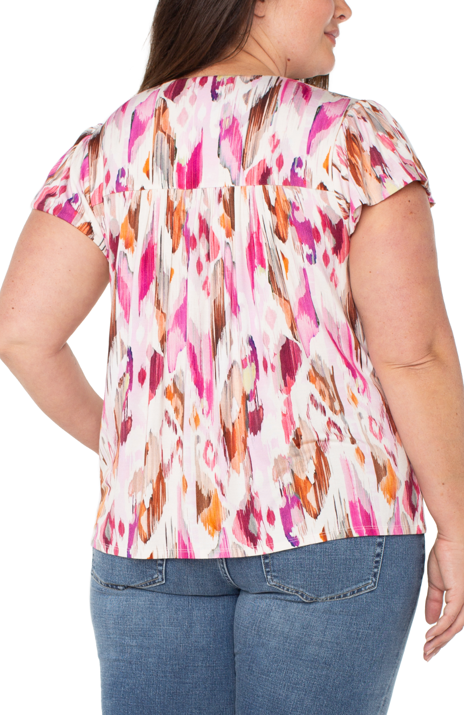 Flutter Sleeve Button Front Knit Top