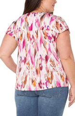 Flutter Sleeve Button Front Knit Top