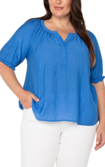 Short Sleeve Half Placket Woven Blouse