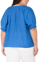 Short Sleeve Half Placket Woven Blouse