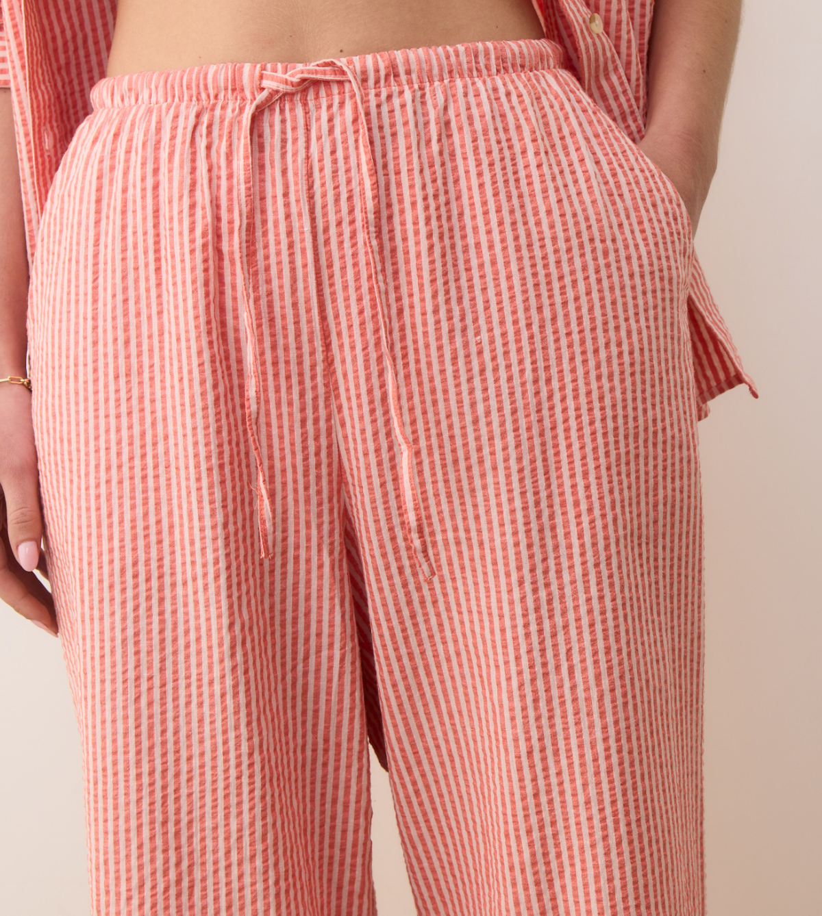 Seersucker Drawstring Wide Leg Pant