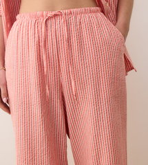 Seersucker Drawstring Wide Leg Pant