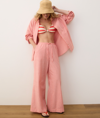 Seersucker Drawstring Wide Leg Pant