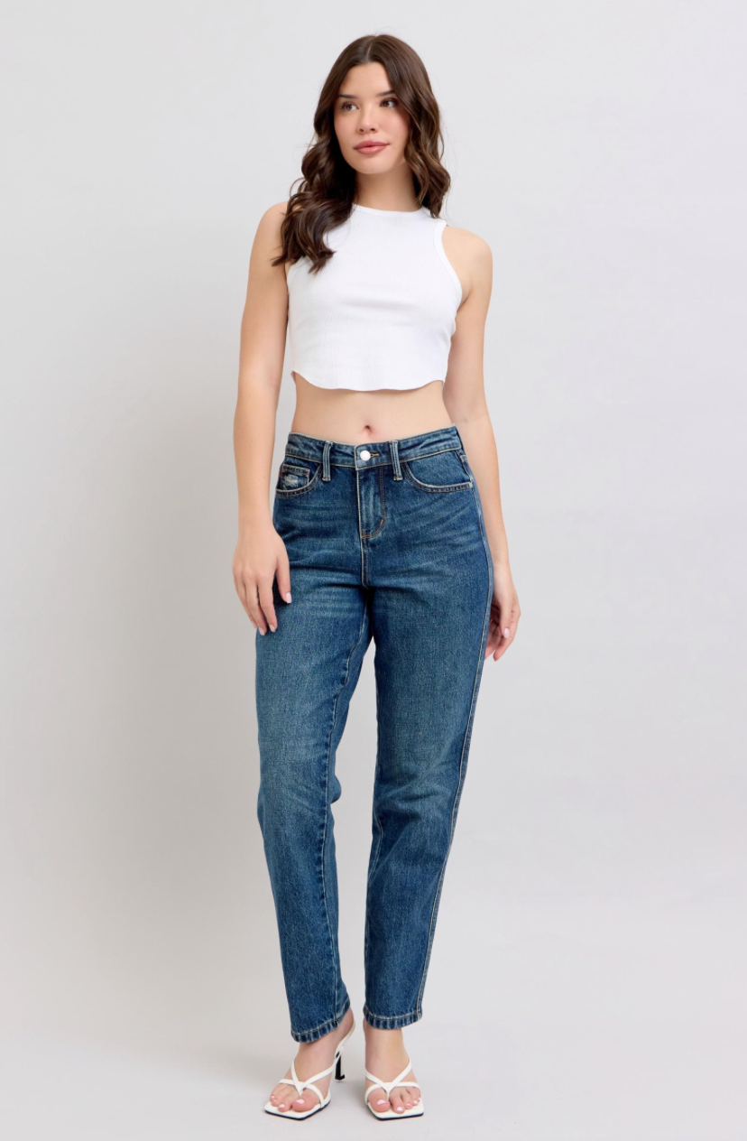 Hight Waist Rigid Front Straight Denim