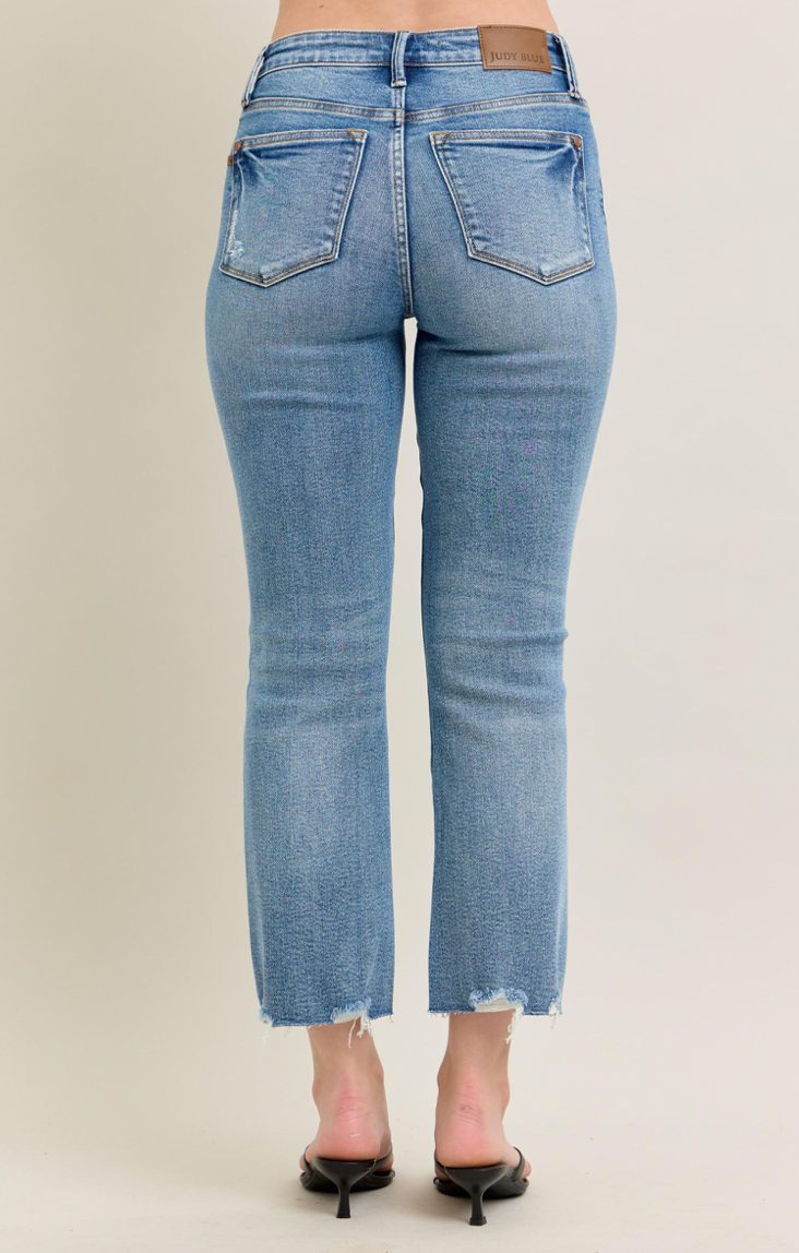 JB MidRise Destroy Hem Kick Flare Denim