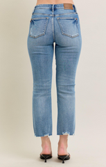JB MidRise Destroy Hem Kick Flare Denim