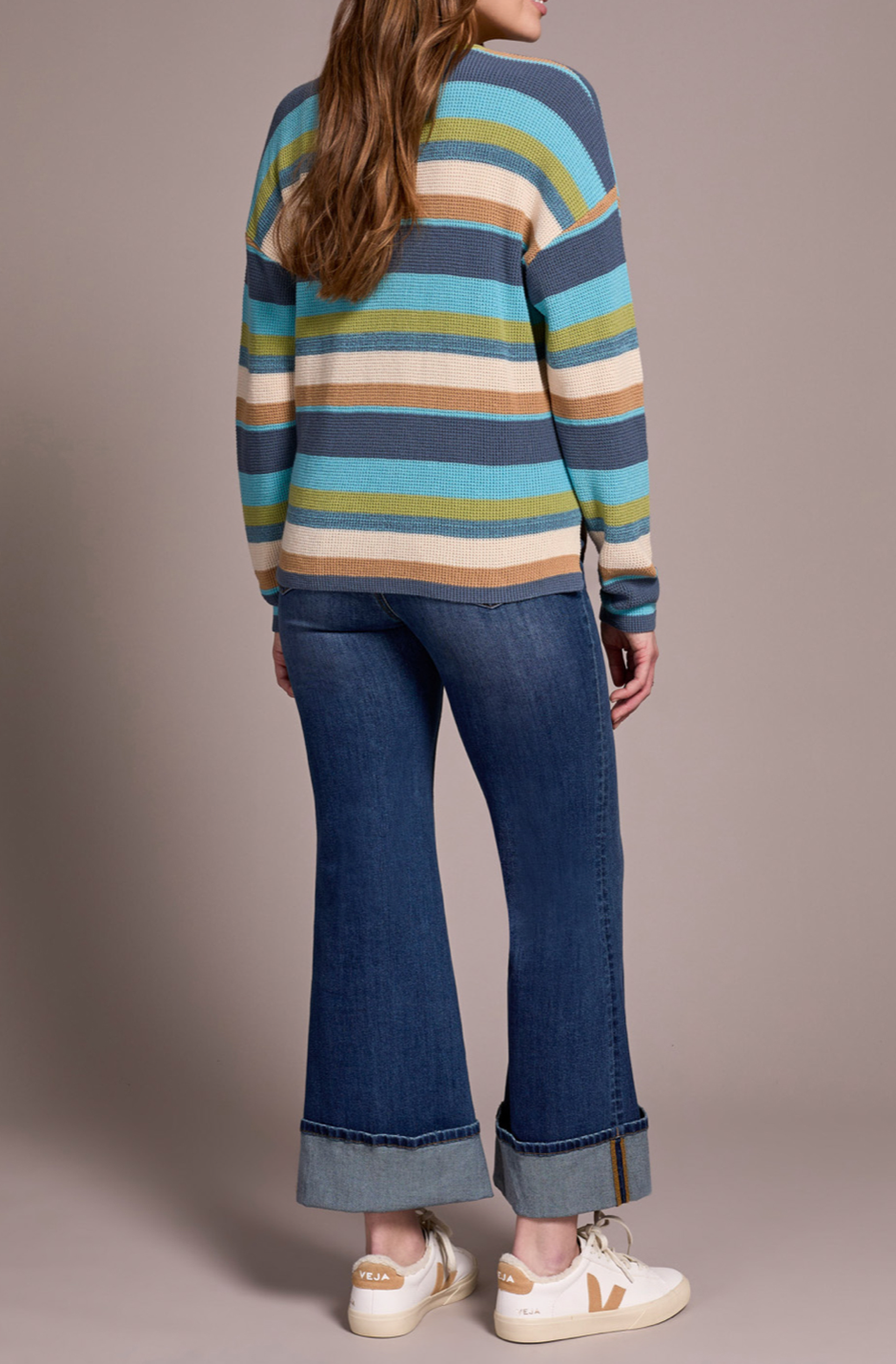Long Sleeve U Neck Stripe Sweater