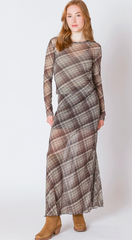 Mesh Plaid Midi Skirt