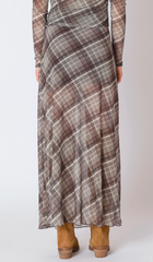 Mesh Plaid Midi Skirt