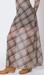 Mesh Plaid Midi Skirt