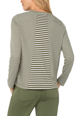 Long Slv Crew Neck Knit Top W/ Seaming