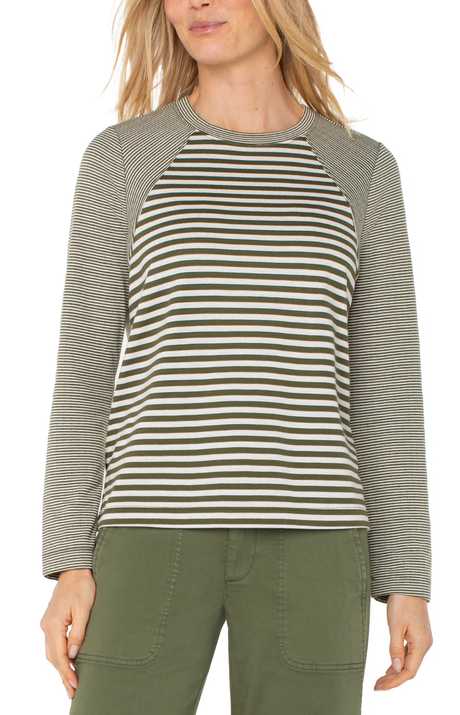 Long Slv Crew Neck Knit Top W/ Seaming