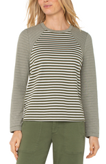 Long Slv Crew Neck Knit Top W/ Seaming