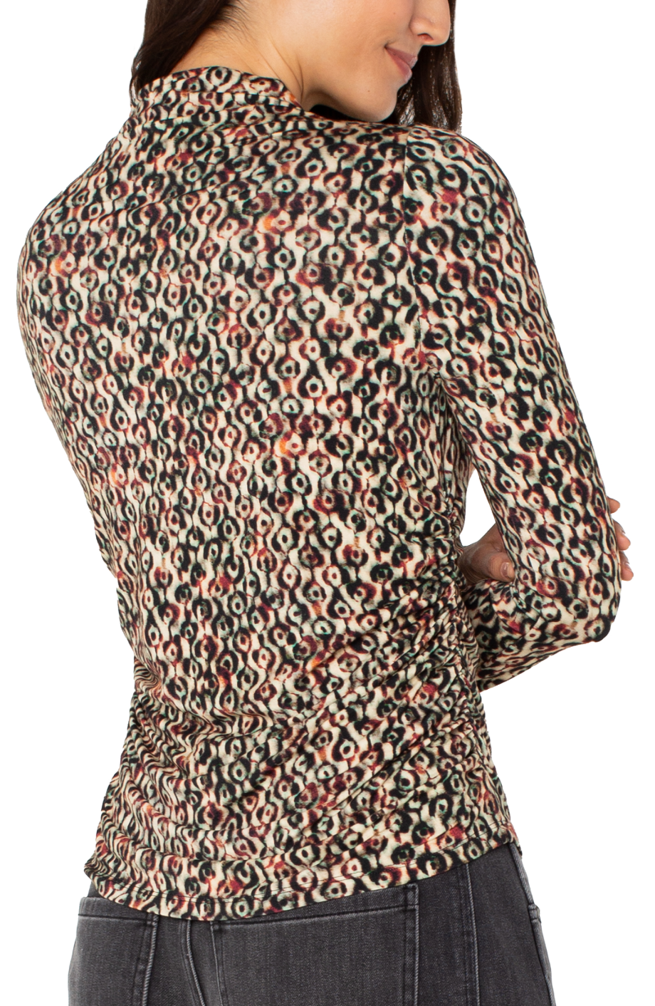 Long Sleeve Mock Neck Knit Top W/ Shirring