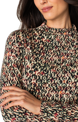 Long Sleeve Mock Neck Knit Top W/ Shirring