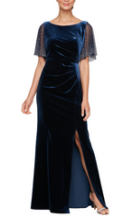 Fit and Flare Dress Flutter Sleeves and Front Slit