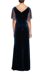 Fit and Flare Dress Flutter Sleeves and Front Slit