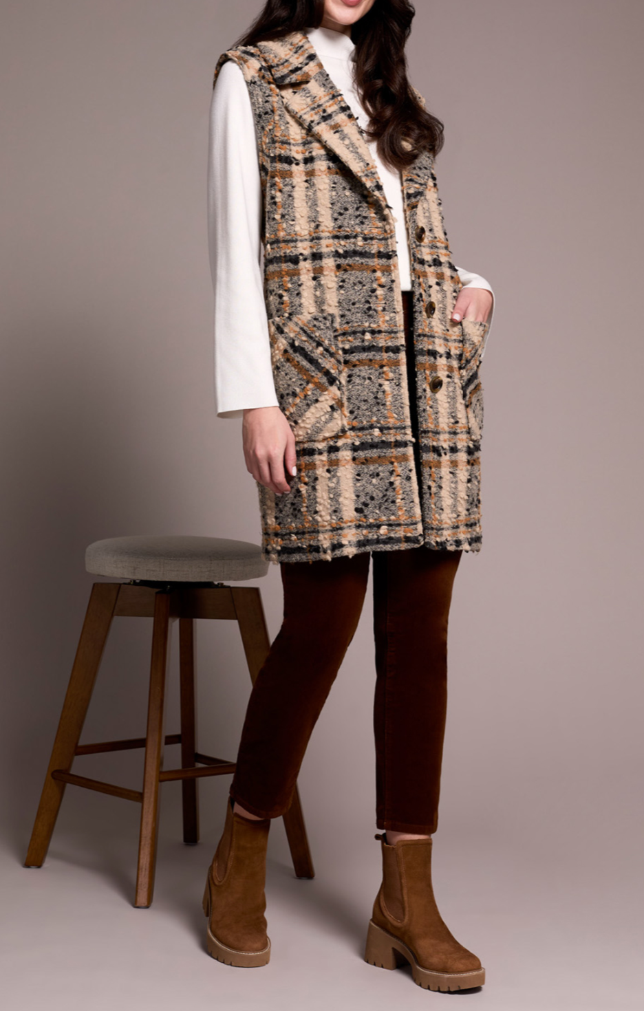 Wide Notch Collar Button Front Vest