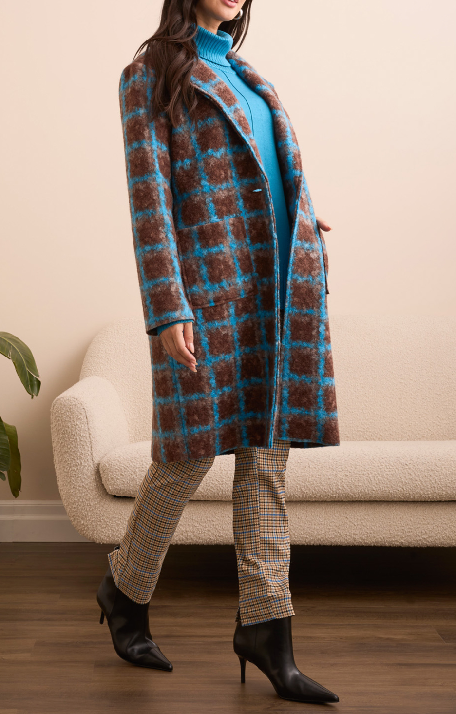 Plaid Button Front Coat
