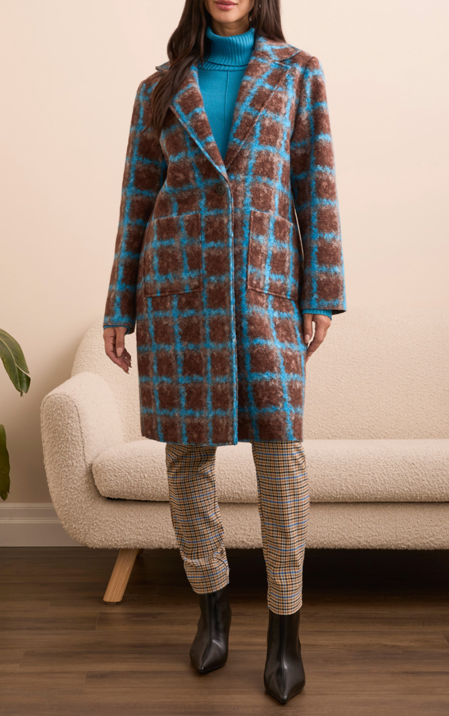 Plaid Button Front Coat