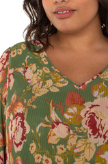 Long Sleeve V-neck Pleated Top