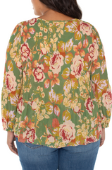 Long Sleeve V-neck Pleated Top