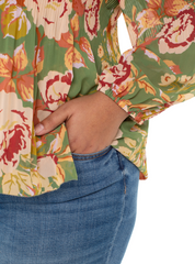 Long Sleeve V-neck Pleated Top