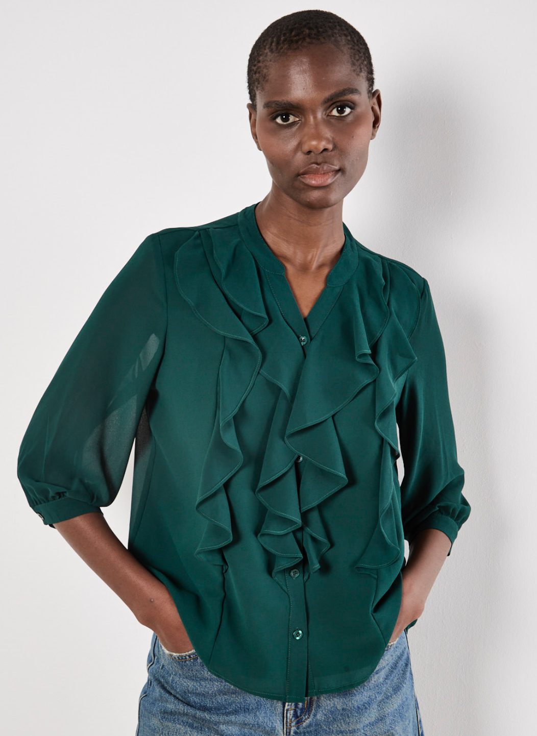 Ruffle Front Chiffon Blouse