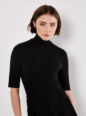 Mock Neck Elbow Sleeve Top