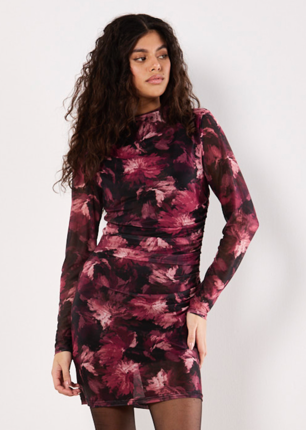 Mesh Midi Dress w Side Ruching