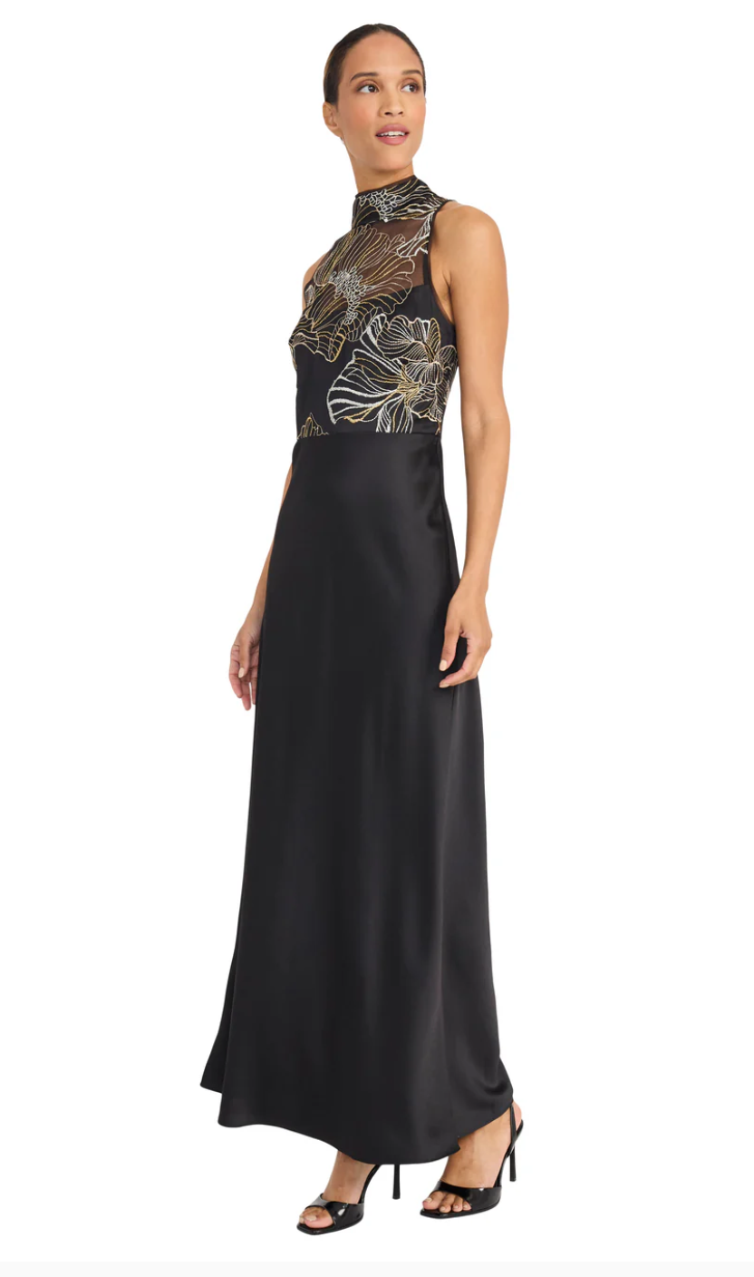 Embellished Mesh High Neck Maxi Dress