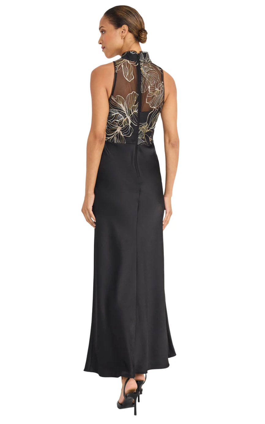 Embellished Mesh High Neck Maxi Dress