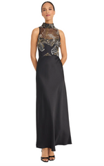 Embellished Mesh High Neck Maxi Dress
