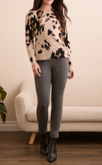 Animal Printed Cable Crew Neck Sweater