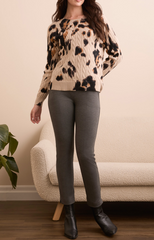 Animal Printed Cable Crew Neck Sweater