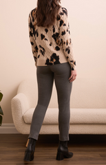 Animal Printed Cable Crew Neck Sweater