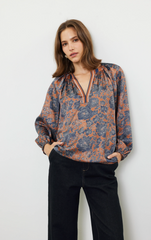 Vneck Pleated Long Sleeve Blouse