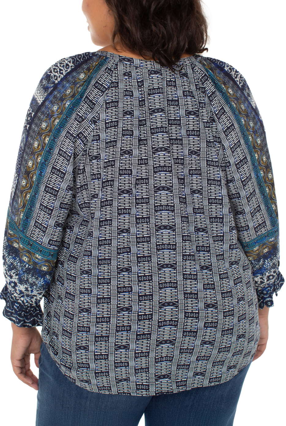 3/4 Slv Button Front Woven Blouse