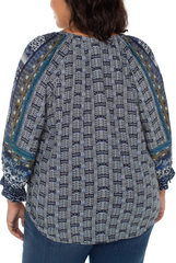 3/4 Slv Button Front Woven Blouse