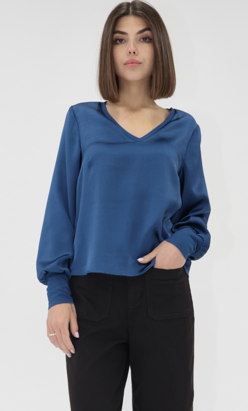 Vneck Long Sleeve Satin Top