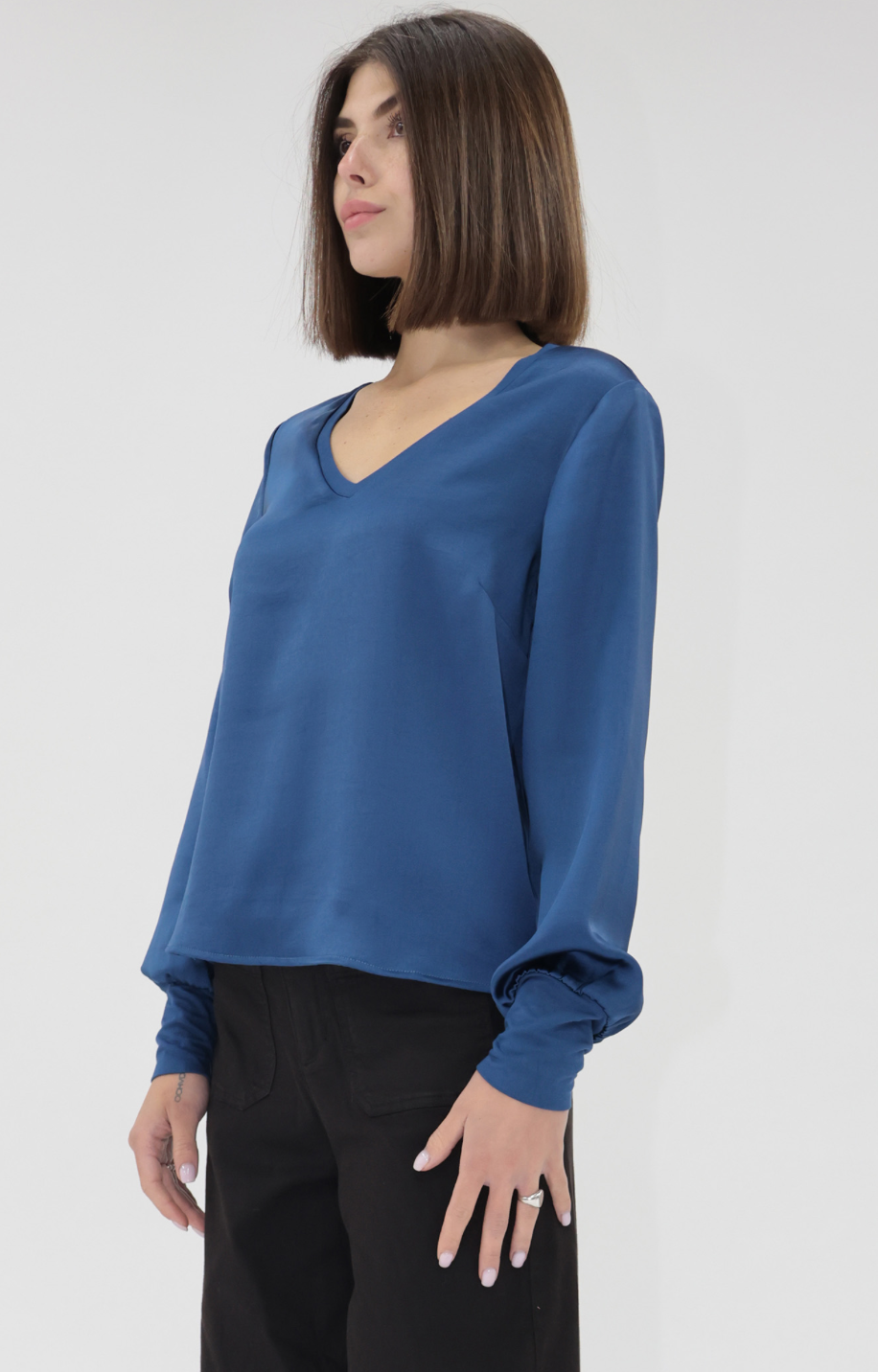 Vneck Long Sleeve Satin Top