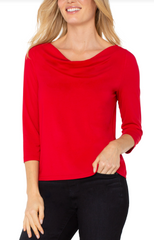 3/4 Sleeve Draped Neck Knit Top