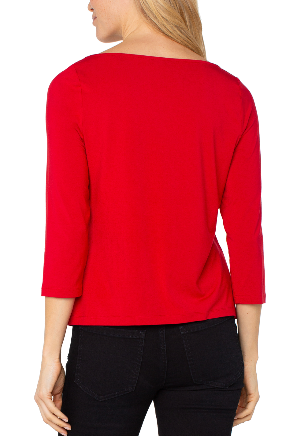 3/4 Sleeve Draped Neck Knit Top