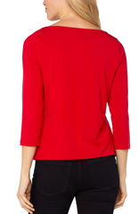 3/4 Sleeve Draped Neck Knit Top