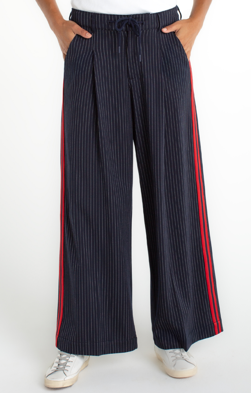 Wide Leg Pleated Trouser w/ Side Stripe