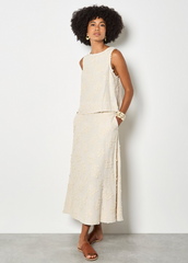 Floral Embroidered Linen Skirt