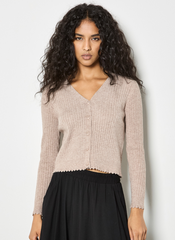 Ribbed Scallop Basic Cardigan
