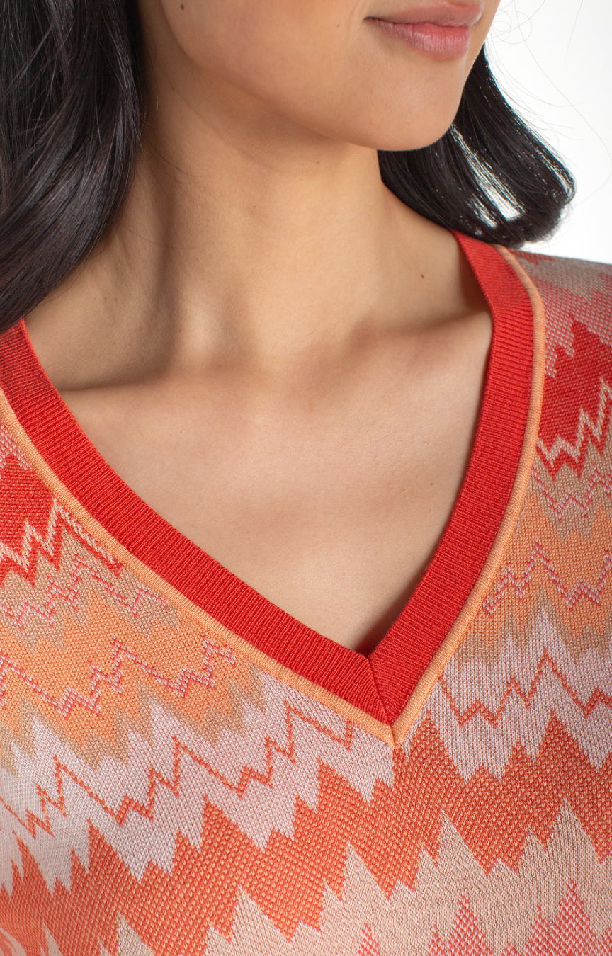 3/4 Sleeve V Neck Chevron Sweater