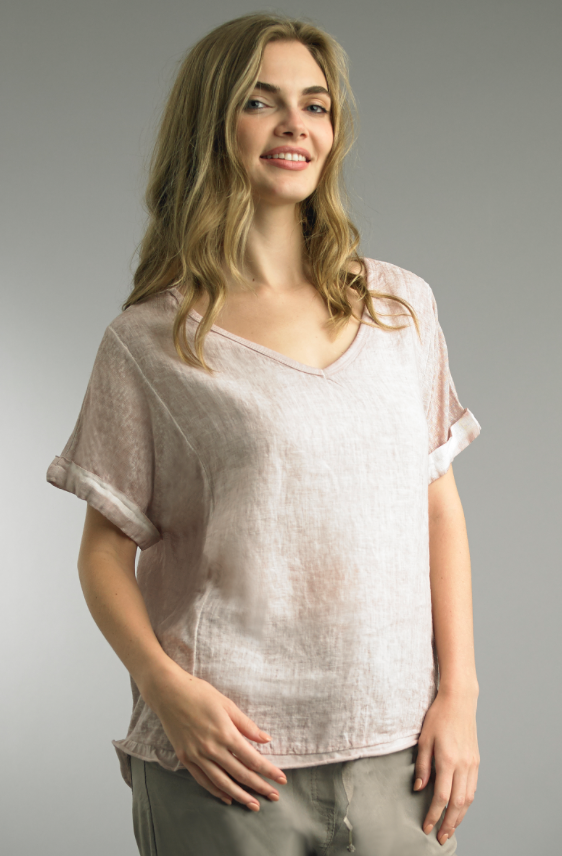 Linen Short Sleeve Vneck